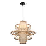 Подвесной светильник фигурный из деревянных прутьев с плафоном из натуральной ткани Light Inside the Cell варинант исполнения - 4 | Loft Concept в Сочи