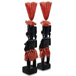 Комплект из 2-х деревянных статуэток Asmat Red Straw Headdress Statuettes варинант исполнения - 2 | Loft Concept в Сочи