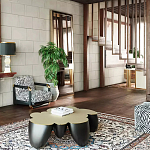 Дизайнерский журнальный стол округлой формы чёрный с золотой столешницей Fufem варинант исполнения - 3 | Loft Concept в Сочи