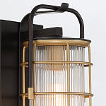 Настенный фонарь цилиндрической формы с рифленым стеклом в золотом каркасе на черном прямоугольном основании Eurofase варинант исполнения - 16 | Loft Concept в Сочи