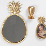 Зеркало овальной формы с золотистой рамкой и декоративной верхушкой в виде ананаса Pineapple Shine  варинант исполнения - 1 | Loft Concept в Сочи