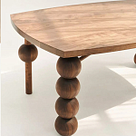 Обеденный стол деревянный с круглыми декоративными элементами на ножках Koko варинант исполнения - 4 | Loft Concept в Сочи