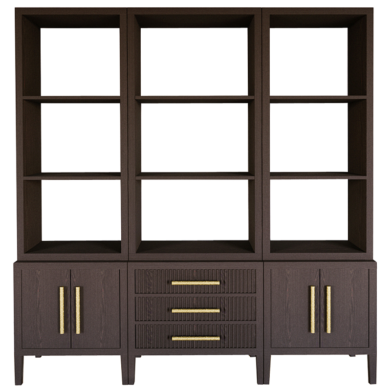 Модульный стеллаж Primo из трех составных элементов Темный орех Темный дуб Золотой в Сочи | Loft Concept 