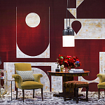 Обои ручная роспись в стиле Арт-деко Assemblage Original colourway on red silk dupion варинант исполнения - 2 | Loft Concept в Сочи