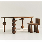 Обеденный стол деревянный с круглыми декоративными элементами на ножках Koko варинант исполнения - 5 | Loft Concept в Сочи