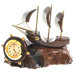 Часы настольные в виде парусника из натурального камня Обсидиан Sailboat Stone Clock варинант исполнения - 1 | Loft Concept в Сочи