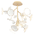 Потолочный светильник с золотыми ветвями и белыми лепестками на круглом рельефном основании Wintery flovers варинант исполнения - 1 | Loft Concept в Сочи