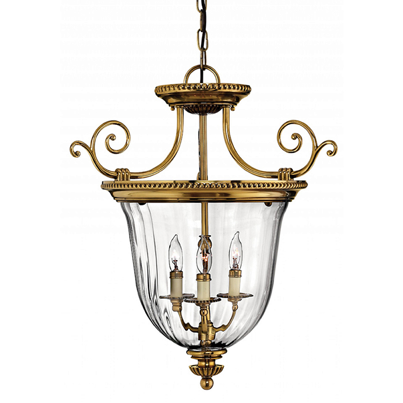 Люстра подвесная цвета латунь с прозрачным стеклянным плафоном и тремя лампами в классическом стиле на цепи Hinkley Латунь Прозрачное Стекло в Сочи | Loft Concept 