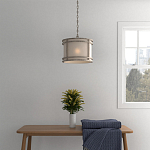 Подвесной светильник в виде барабана с тканевым абажуром и металлическим каркасом Warm Glow варинант исполнения - 4 | Loft Concept в Сочи