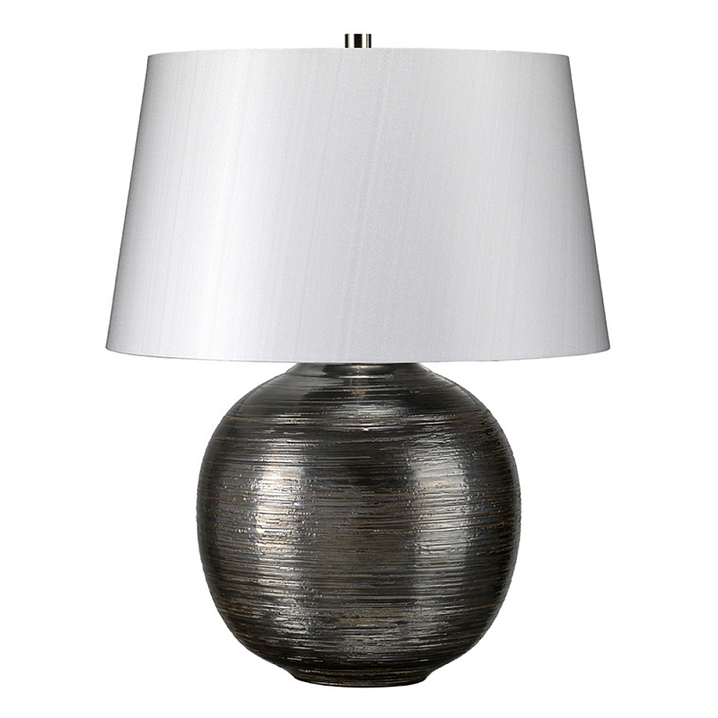 Настольная лампа с круглым фарфоровым основанием ручной работы с покрытием глазурью и белым абажуром из искусственного шелка Elstead Lighting Серый Серебряный в Сочи | Loft Concept 