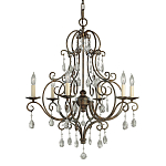 Люстра бронзового цвета с 6-ю лампами и подвесками из оптического стекла в классическом стиле Feiss варинант исполнения - 1 | Loft Concept в Сочи