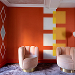 Обои ручная роспись Chez Nina by India Mahdavi Lantana colourway on Arancio dyed silk варинант исполнения - 2 | Loft Concept в Сочи