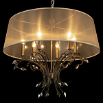 Люстра подвесная круглая с тканевым полупрозрачным абажуром и подвесками 6 ламп Gilded Elegance варинант исполнения - 5 | Loft Concept в Сочи