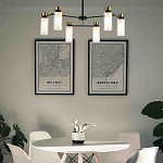 Люстра потолочная с 6-ю цилиндрическими плафонами из стекла и черным каркасом Noir Poise варинант исполнения - 3 | Loft Concept в Сочи