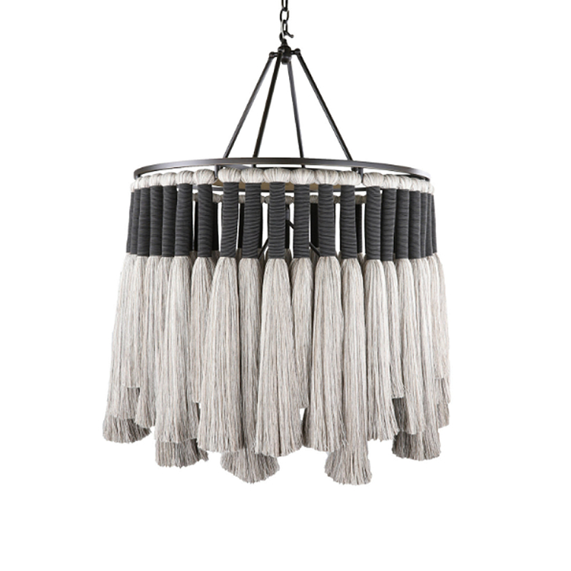 Люстра круглая плетеная с кисточками Boho Tassel Chandelier Серый Люстра круглая плетеная с кисточками Boho Tassel Chandelier Серый в Сочи | Loft Concept