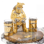 Икорница со стопками с декором "Рыбак с санями" с гравировкой на подставке из натуральных камней Агат Мрамор Decorative Cavair Dishes варинант исполнения - 2 | Loft Concept в Сочи