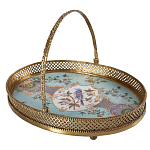 Блюдо овальное с ручкой и голубым фарфоровым дном с цветочным рисунком Blue Garden варинант исполнения - 1 | Loft Concept в Сочи