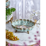 Чаша из голубого фарфора на бронзовых ножках с рисунком цветов и фигурками стрекоз Blue Garden варинант исполнения - 3 | Loft Concept в Сочи