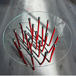 Дизайнерский журнальный стол с круглой прозрачной столешницей и основанием в виде красных металлических тросов Wires варинант исполнения - 1 | Loft Concept в Сочи