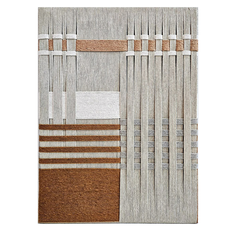 Панно из шнура Бежевая геометрическая абстракция wall panel line beige  Коричневый Молочный в Сочи | Loft Concept 
