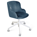 Стул с мягкой синей обивкой из велюра и подъемно-поворотным механизмом на белых колесиках Harper Blue and White варинант исполнения - 1 | Loft Concept в Сочи
