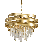 Люстра цвета матового золота с металлическими лентами и длинными прозрачными подвесками Gilded Waves варинант исполнения - 1 | Loft Concept в Сочи