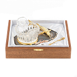 Икорница с ложкой с декором "Кадушка" с гравировкой на подставке из натурального камня Агат Decorative Cavair Dishes варинант исполнения - 4 | Loft Concept в Сочи