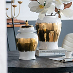 Ваза белая с крышкой и золотистыми фрагментами 46 см Chinoiserie Ceramics варинант исполнения - 1 | Loft Concept в Сочи