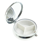 Таблетница карманная круглая с 3-мя отделениями с зеркалом и накладкой из натурального камня Серафинит Silver Stone Pillboxes варинант исполнения - 2 | Loft Concept в Сочи