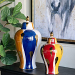 Ваза с крышкой и мазками синего и золого цвета на белом фоне Chinoiserie Ceramics варинант исполнения - 5 | Loft Concept в Сочи