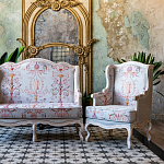 Двухместный диван из массива бука серый с растительным орнаментом Raffael Blue Grey Sofa варинант исполнения - 9 | Loft Concept в Сочи