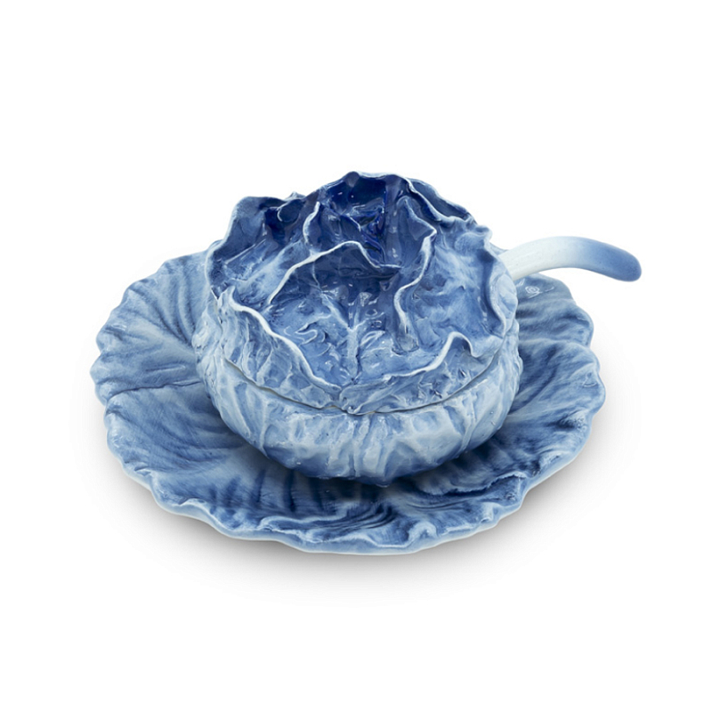 Супница SOUP BOWL CABBAGE SMALL W/PLATE D13 Blue Сапфирово-синий в Сочи | Loft Concept 