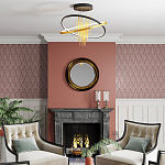 Люстра подвесная с 2-мя пересекающимися круглыми подвесами в черном и золотистом цвете и вертикальными подвесками Ring Horizontal варинант исполнения - 3 | Loft Concept в Сочи