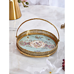 Блюдо круглое с ручкой и голубым фарфоровым дном с цветочным рисунком Blue Garden варинант исполнения - 3 | Loft Concept в Сочи