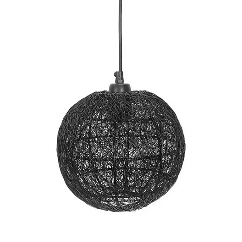 Подвесной светильник с плетеным металлическим абажуром в форме шара Wicker Iron Lamp Черный в Сочи | Loft Concept 