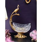 Чаша из прозрачного стекла на бронзовой подставке в виде павлина с рельефным хвостом Eden Garden варинант исполнения - 2 | Loft Concept в Сочи