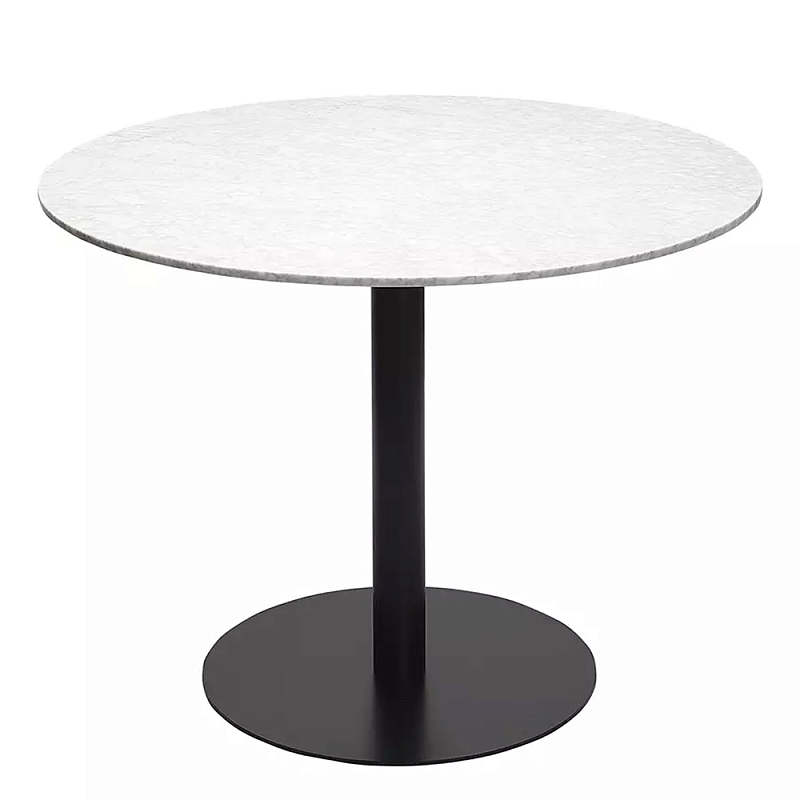 Круглый обеденный стол с белой мраморной столешницей White Tabletop on Black Base Белый Черный в Сочи | Loft Concept 