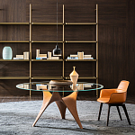 Дизайнерский круглый обеденный стол стеклянный с фигурным подстольем из цемента ARC Dining Table варинант исполнения - 5 | Loft Concept в Сочи