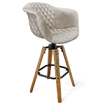 Барный стул со спинкой и мягкой обивкой с ромбами на 4-х деревянных ножках Бежевый Велюр Ava Charm варинант исполнения - 1 | Loft Concept в Сочи