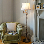 Торшер классического стиля цвета темная бронза с бежевым льяным абажуром Feiss варинант исполнения - 2 | Loft Concept в Сочи