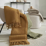 Плед из шерсти цвета охры с бахарамой Waffle Comfort варинант исполнения - 7 | Loft Concept в Сочи