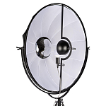 Торшер в виде прожектора с круглым тканевым абажуром на треноге черного цвета Radiance Éclat варинант исполнения - 6 | Loft Concept в Сочи