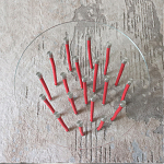 Дизайнерский журнальный стол с круглой прозрачной столешницей и основанием в виде красных металлических тросов Wires варинант исполнения - 4 | Loft Concept в Сочи