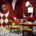 Обои ручная роспись в стиле Арт-деко Assemblage Original colourway on red silk dupion варинант исполнения - 1 | Loft Concept в Сочи