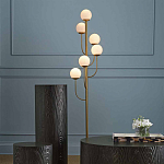 Торшер с 6-ю белыми стеклянными плафонами в форме шаров Gooseneck Pelle Chandelier варинант исполнения - 2 | Loft Concept в Сочи