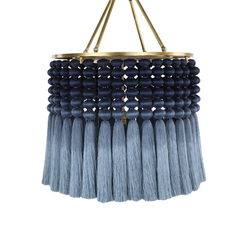 Люстра синяя плетеная с кисточками Boho Tassel Chandelier Синий Голубой Латунь Люстра синяя плетеная с кисточками Boho Tassel Chandelier Синий Голубой Латунь в Сочи | Loft Concept