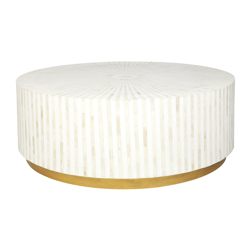 Стол журнальный Белый RADIAL BONE INLAY COFFEE TABLE NATURAL Белый ivory ( слоновая кость ) Золотой в Сочи | Loft Concept 