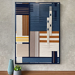 Панно из шнура Синяя геометрическая абстракция wall panel line Blue варинант исполнения - 1 | Loft Concept в Сочи