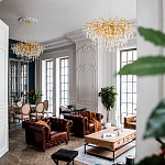 Люстра подвесная с прозрачными стеклянными подвесками в форме капель Диаметр 100 см Droplet Chandelier варинант исполнения - 11 | Loft Concept в Сочи