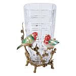 Ваза стеклянная прозрачная с бронзовым основанием в виде ветвей и фарфоровыми птичками Eden Garden варинант исполнения - 1 | Loft Concept в Сочи